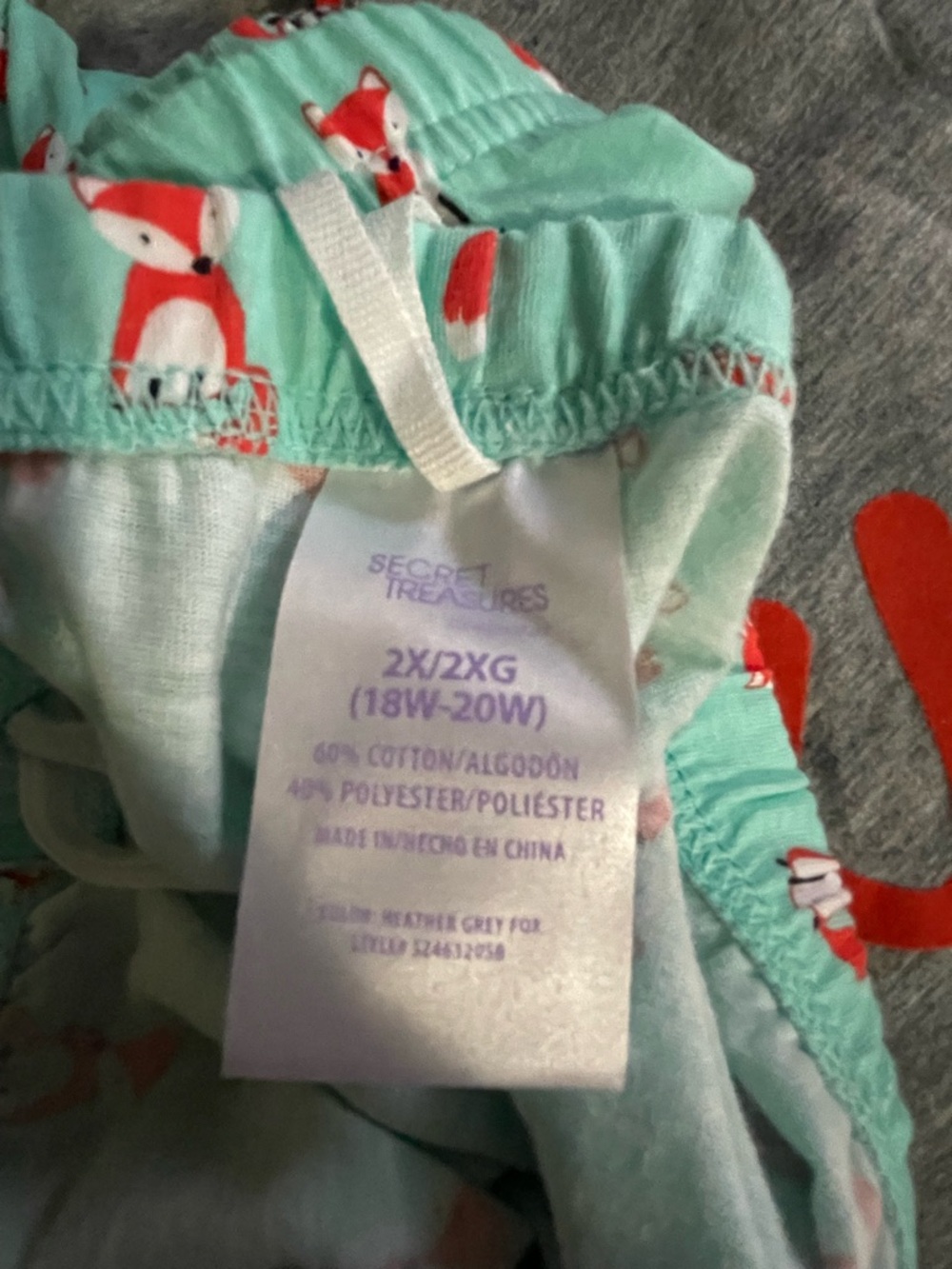 Secret Treasures Gray & Mint Fox Pajama Set NWOT - Picture 5 of 6